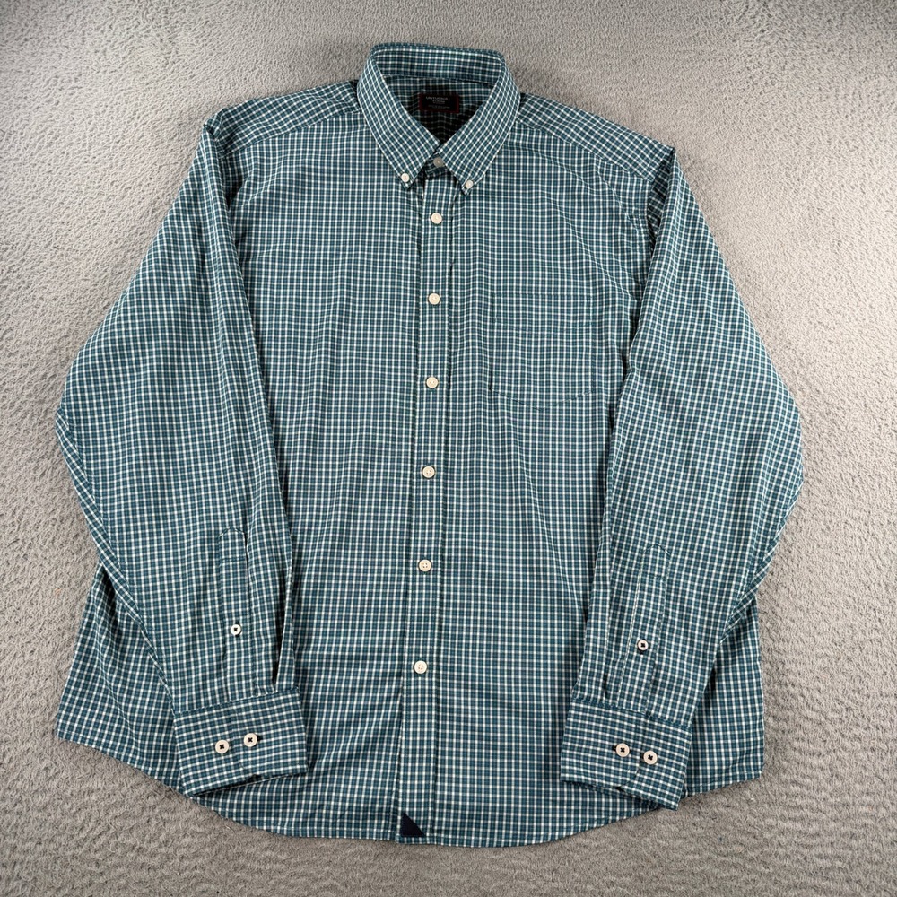 Untuckit Shirt Mens XL Performance Green Check Stretch Relaxed Fit Button Down